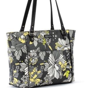 Sakroots Gray Yellow Flower Blossom Metro Tote Travel Bag Vacay Butterfly Charm